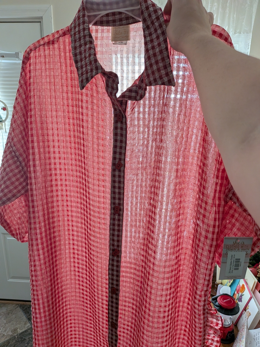 NWT Zadie B's Red Gingham Button-Front Ruffle Duster Dress - Picture 11 of 12